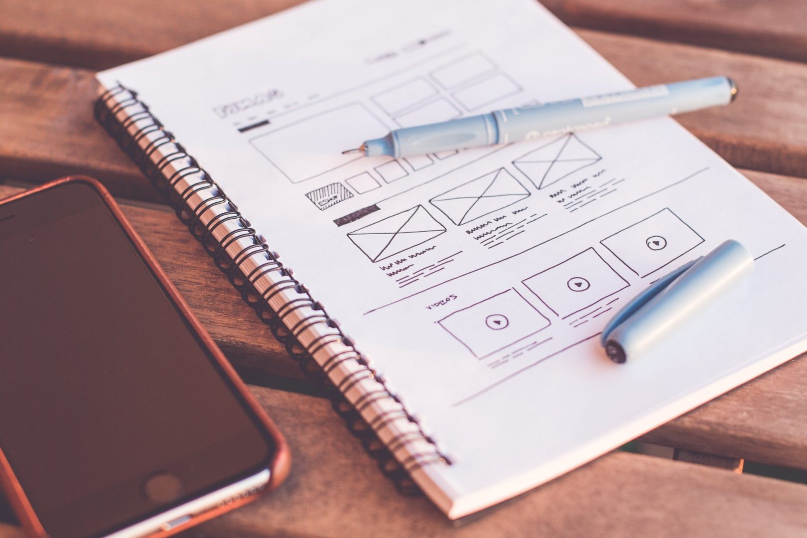 A low-fidelity prototype example wireframe, A wireframe sketch of an interface, part of the UX Desing Process at a Digital Product Agency