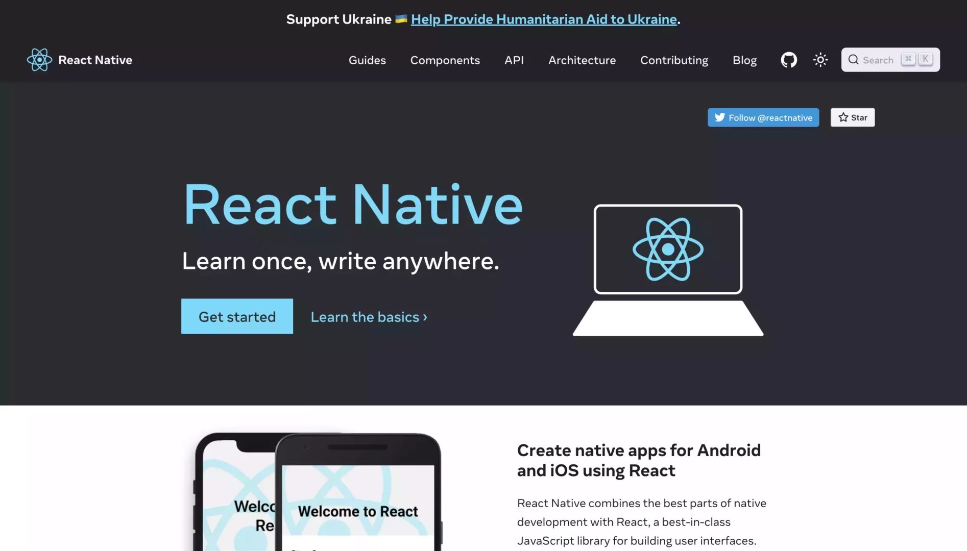 React Native Website Screenshot 2022-08-13