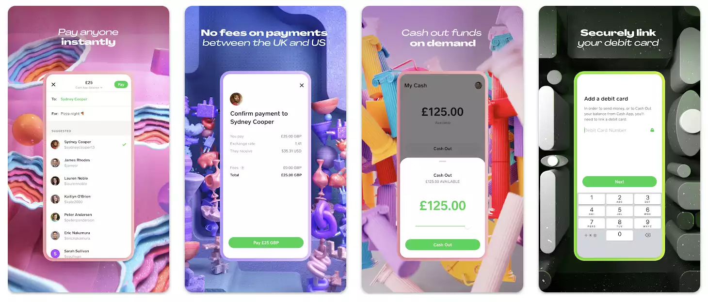 The Cash App screens