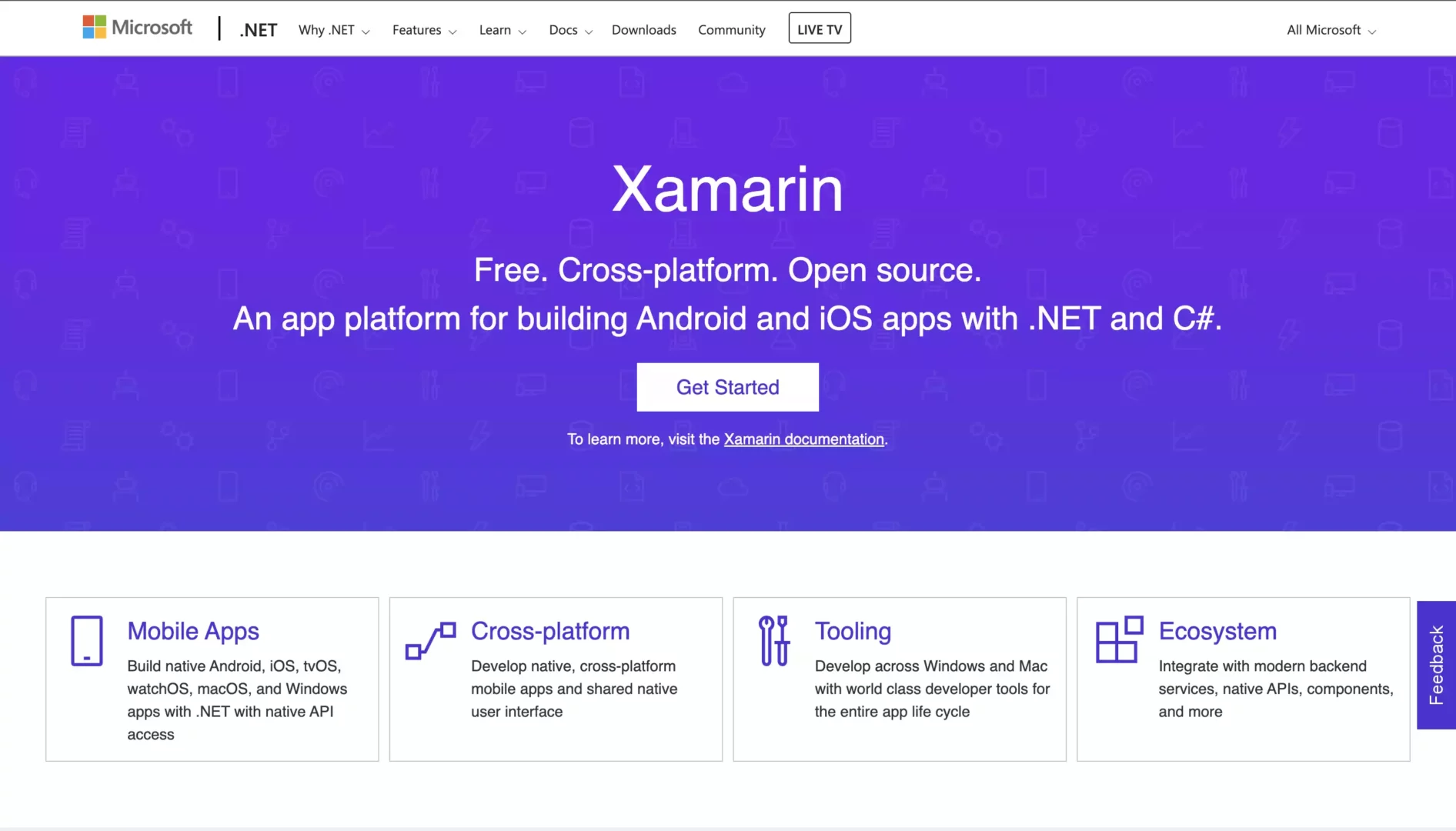 Xamarin Website Screenshot 2022-08-13
